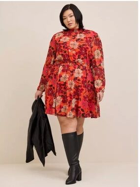 Torrid Mini Clip Dot Blouson Sleeve Dress